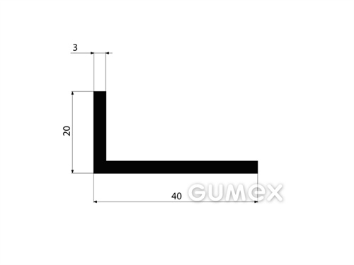 Gumový profil tvaru "L", 20x40/3mm, 70°ShA, EPDM, -40°C/+100°C,čierny